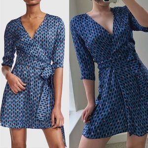 Maje Reanny blue satin printed wrap dress
